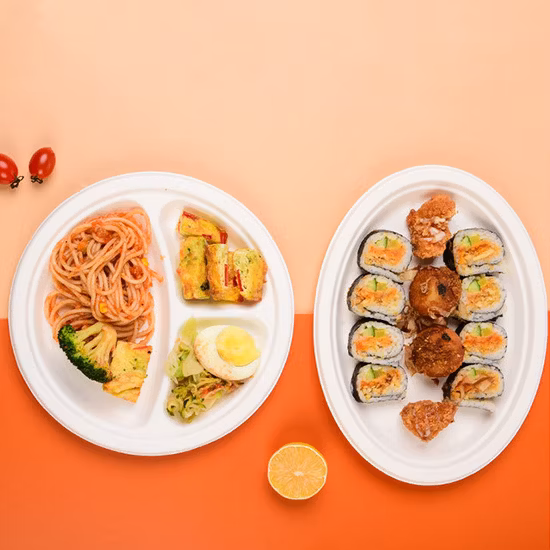10&prime;&prime; Customizable Bagasse Round Plate with 3 Compartments Biodegradable Material Compostable Tableware Factory Supply