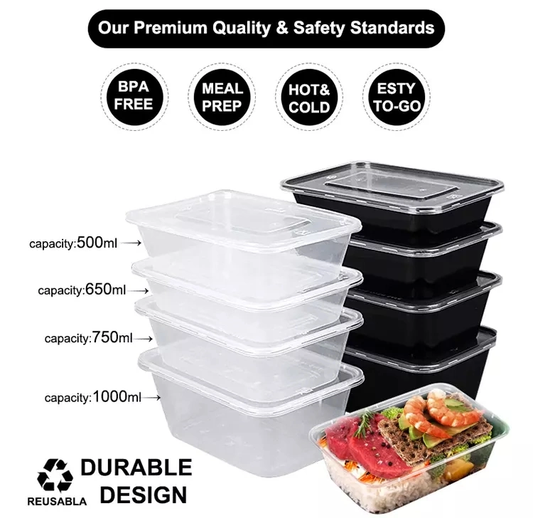 Microwave Safe Biodegradable Rectangle Takeaway Plastic Food Disposable Container Food Lunch Box with Lids