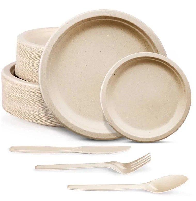 Customizable Bagasse Round Plate with 3 Compartments Biodegradable Material Compostable Tableware Factory Supply