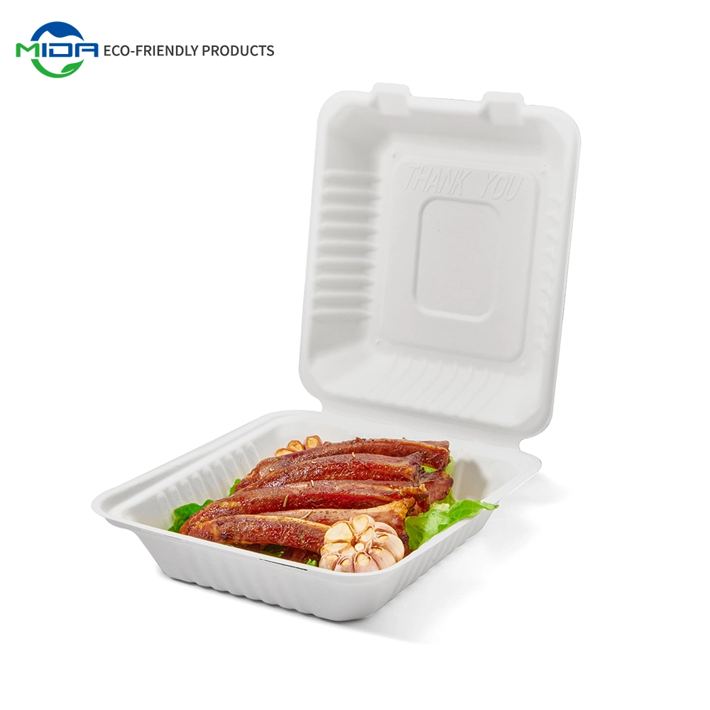 Biodegradable Clamshell Box Packaging Disposable Microwave Sugarcane Bagasse Food Container