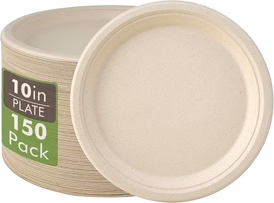 Biodegradable Compostable Disposable Eco-Friendly Plate Sugarcane Bagasse 10 Inch 3 Compartment Round Square Oval Pulp Molded Wholesale Dinner Paper Plate